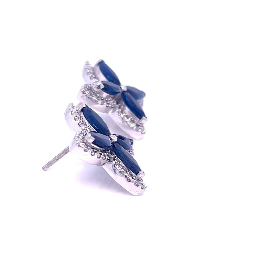 Marquise Blue sapphire and diamond halo Stud Earrings - ForeverJewels Design Studio 8