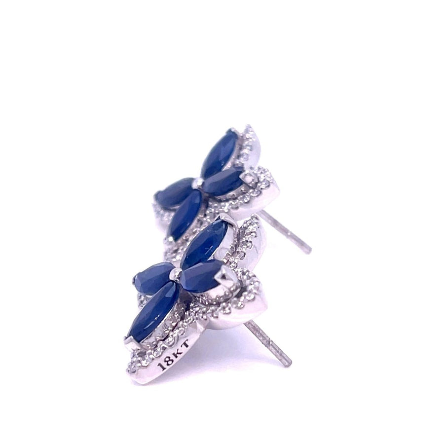 Marquise Blue sapphire and diamond halo Stud Earrings - ForeverJewels Design Studio 8