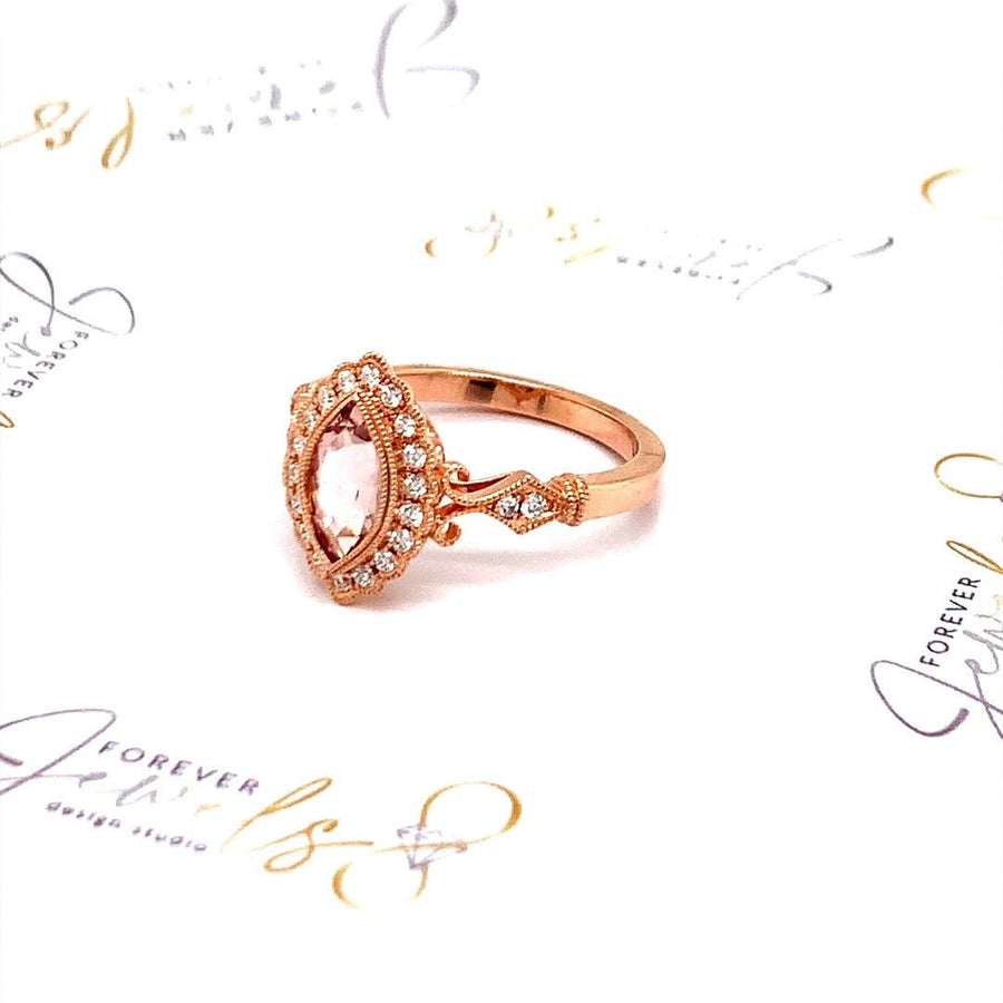 Marquise Morganite Engagement Diamond Halo Ring - ForeverJewels Design Studio 8