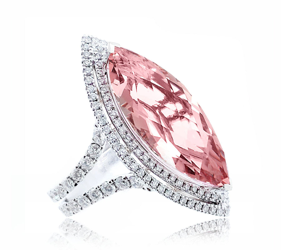 Marquise Morganite Ring with a Double Diamond Halo - ForeverJewels Design Studio 8