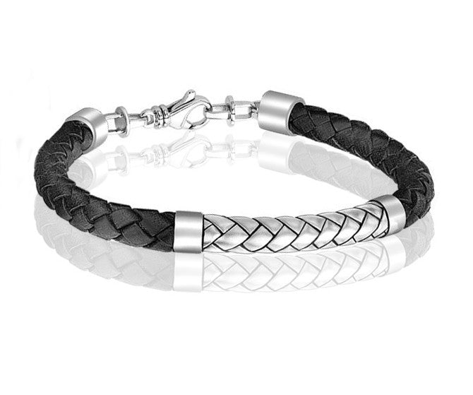 Men's Hoxton Braided Leather Bracelet in Sterling Silver - ForeverJewels Design Studio 8