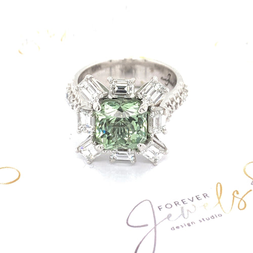 Mint Green Tourmaline Dress Ring With Baguette Diamonds - ForeverJewels Design Studio 8