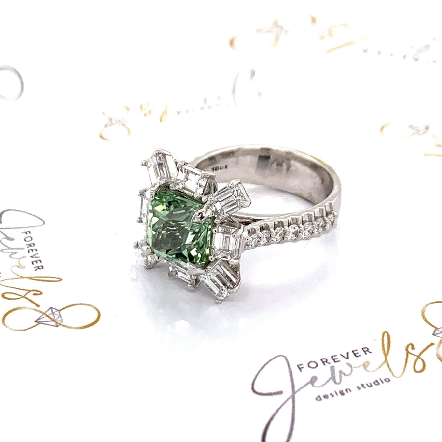 Mint Green Tourmaline Dress Ring With Baguette Diamonds - ForeverJewels Design Studio 8