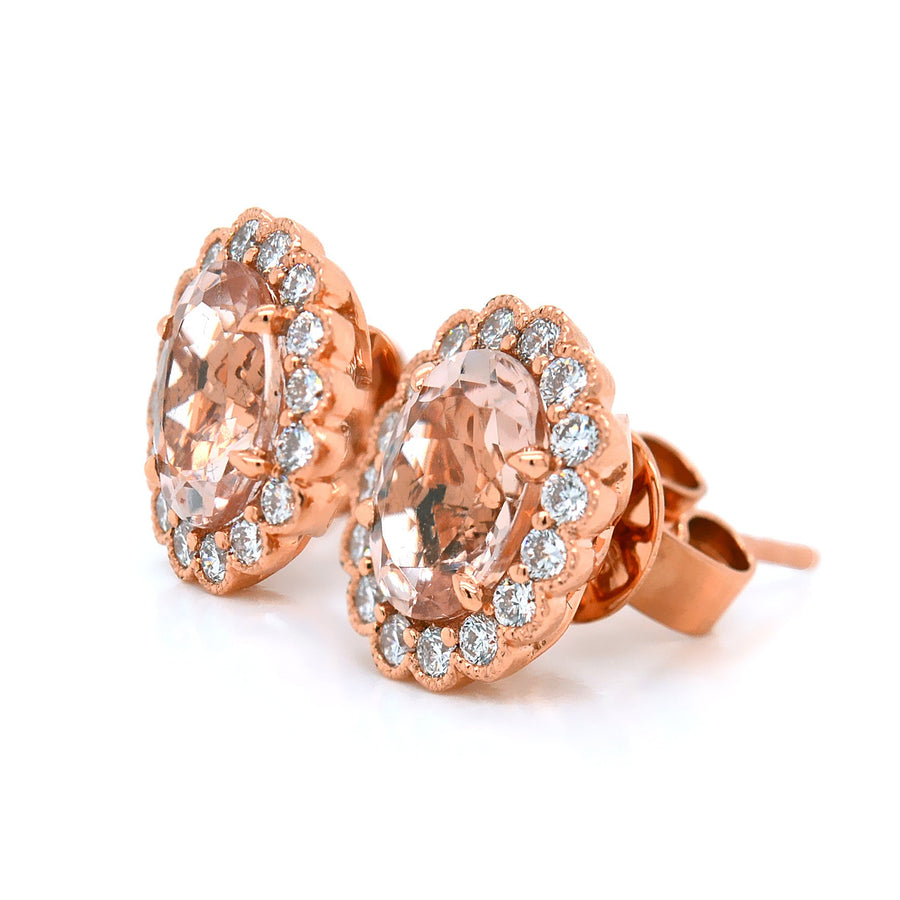 Oval Morganite Stud Earrings with White Diamonds - ForeverJewels Design Studio 8