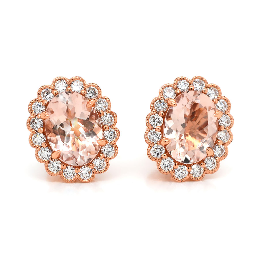 Oval Morganite Stud Earrings with White Diamonds - ForeverJewels Design Studio 8