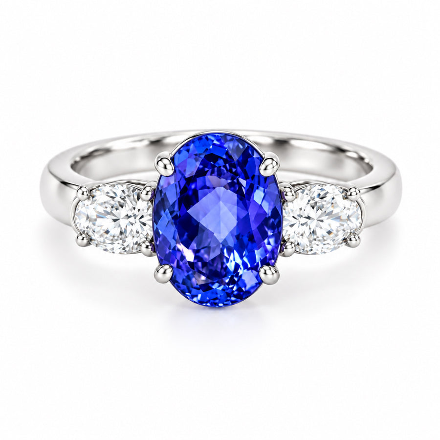 Oval Trilogy Tanzanite & Diamond Ring - ForeverJewels Design Studio 8