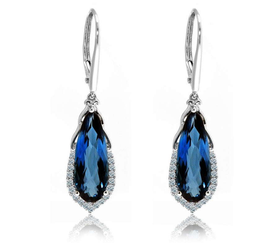 Pear Cut London Blue Topaz Drop Earrings with Diamonds - ForeverJewels Design Studio 8