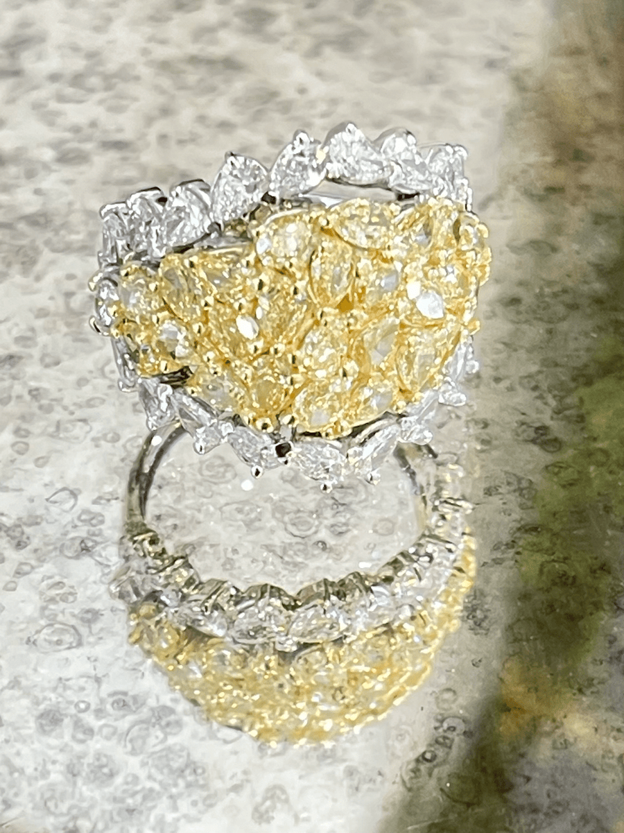 Pear shaped Yellow and White Diamond Ring - ForeverJewels Design Studio 8