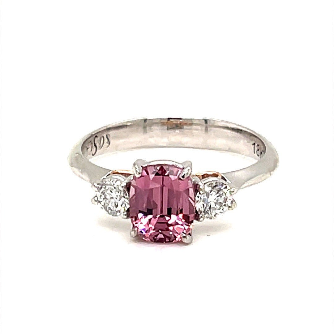 Pink Malaya garnet diamond Trilogy ring - ForeverJewels Design Studio 8