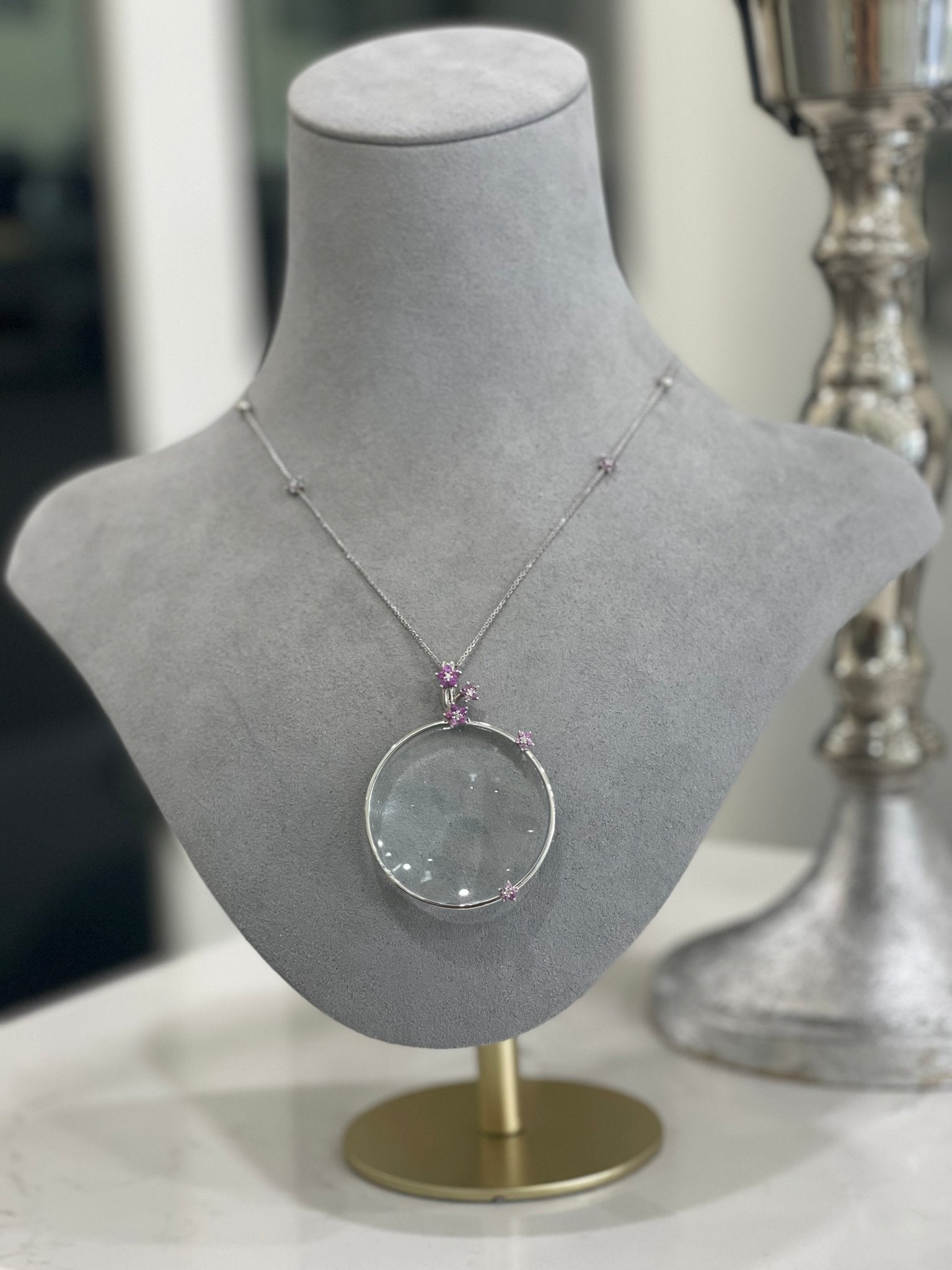 Pink Sapphire and Diamond set Magnifying Glass Necklace - ForeverJewels Design Studio 8