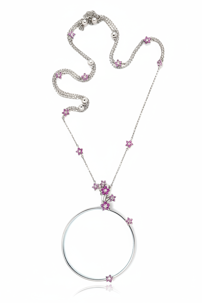 Pink Sapphire and Diamond set Magnifying Glass Necklace