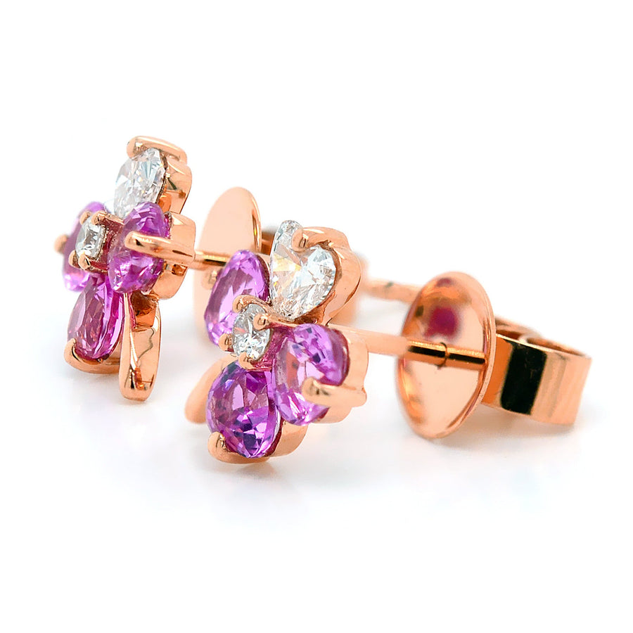 Pink Sapphire & Diamond Clover Earrings - ForeverJewels Design Studio 8