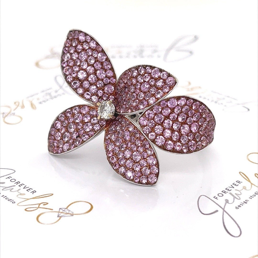 Pink Sapphire Flower Ring - ForeverJewels Design Studio 8