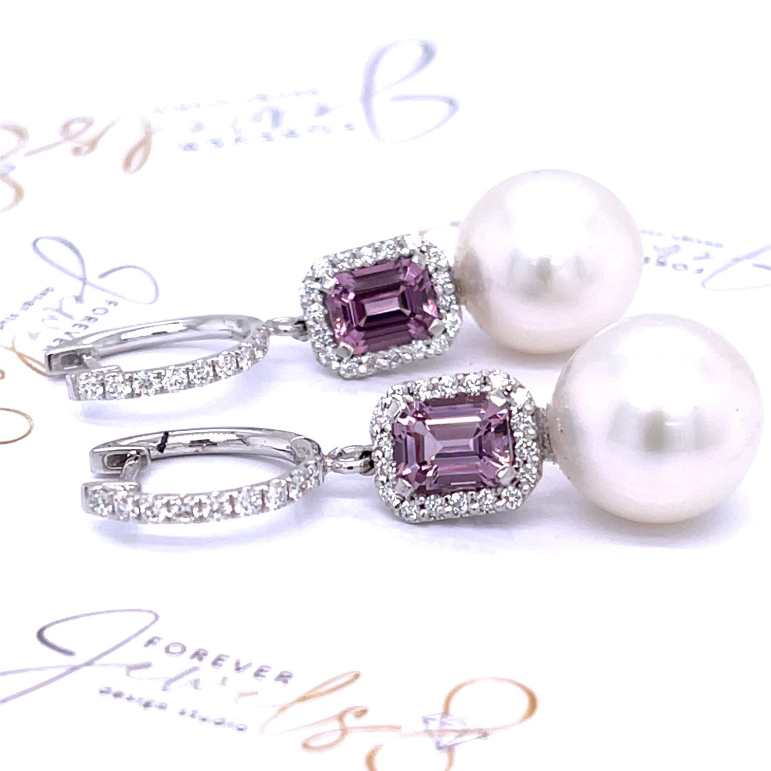 Pink Spinel and South Sea Pearls Diamond Earrings - ForeverJewels Design Studio 8