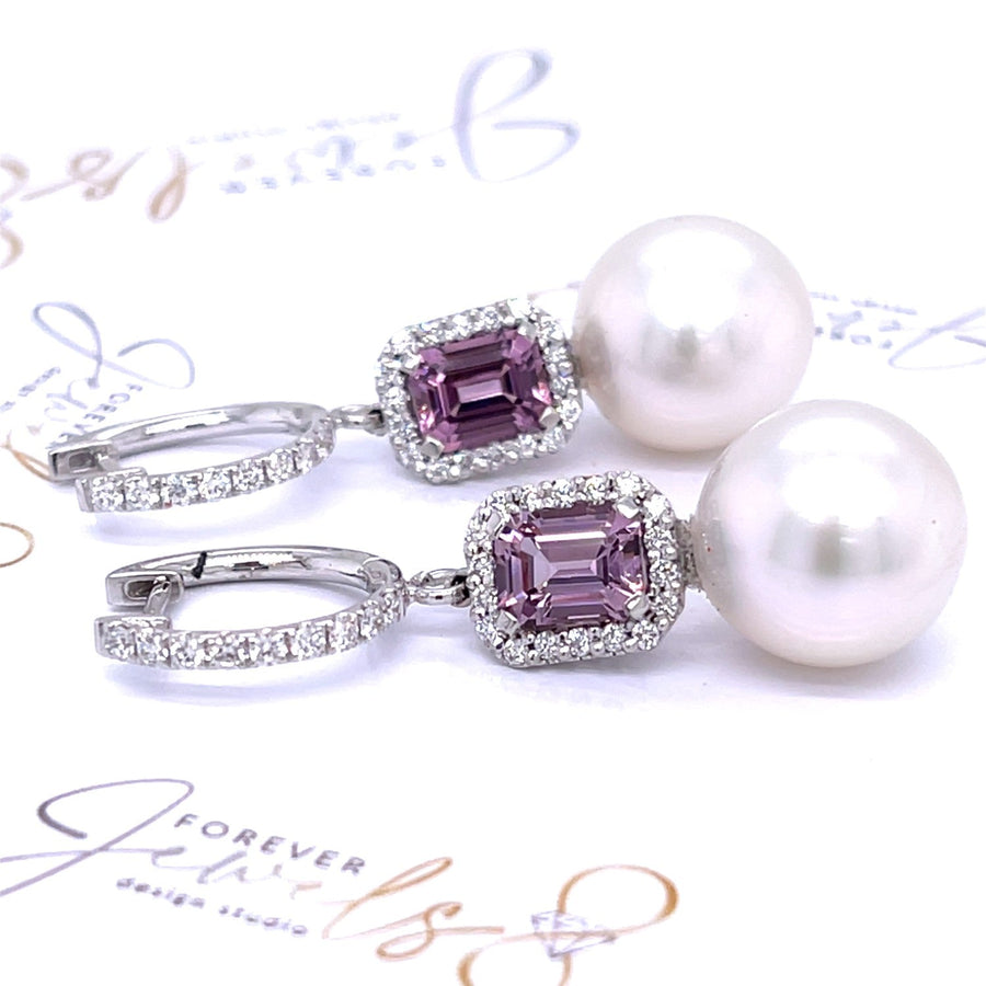 Pink Spinel and South Sea Pearls Diamond Earrings - ForeverJewels Design Studio 8