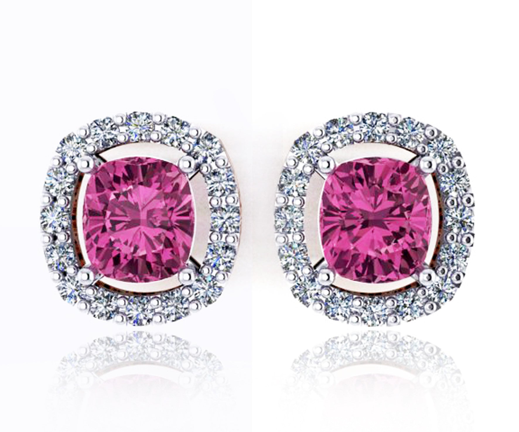 Pink tourmaline diamond halo earring studs - ForeverJewels Design Studio 8