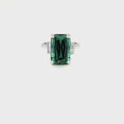 Trilogy Green Tourmaline & Emerald cut Diamond Ring