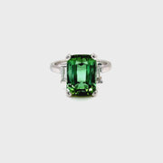 Green Tourmaline & Baguette Diamonds Trilogy Ring