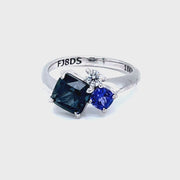 Trilogy Tanzanite, Green Sapphire and Diamond Ring