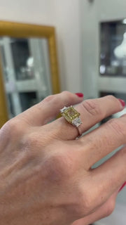 5.01ct Fancy Yellow Asscher Cut Trilogy Ring