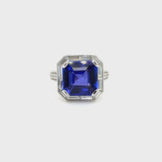 Asscher Cut  8.72ct Tanzanite and Diamond Ring