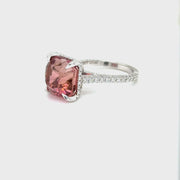 Cushion Pink Tourmaline and Diamond Set white gold Ring