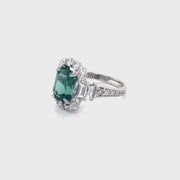 Emerald cut Green Tourmaline &Diamond Ring