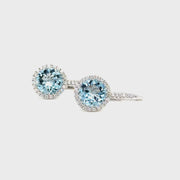 Aquamarine &Diamond halo White gold Earrings