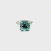 Cushion Green Tourmaline and Diamond Pave Ring