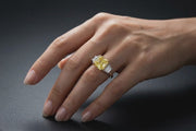 5.01ct Fancy Yellow Asscher Cut Trilogy Ring