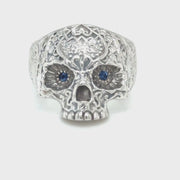 Platinum Skull Ring with Blue Sapphires