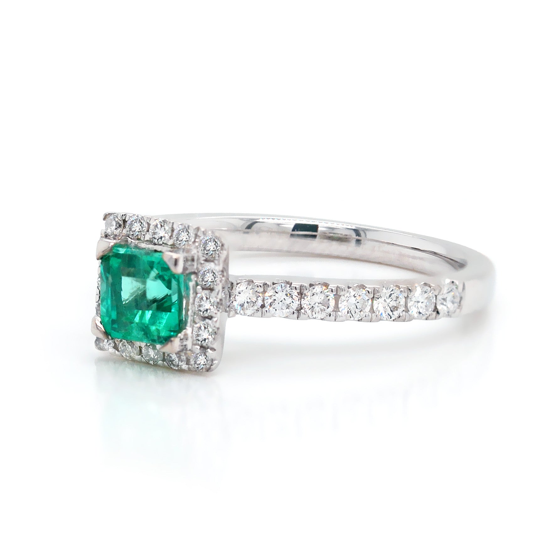 Princess Cut Emerald Ring with a Halo of Diamonds - ForeverJewels Design Studio 8