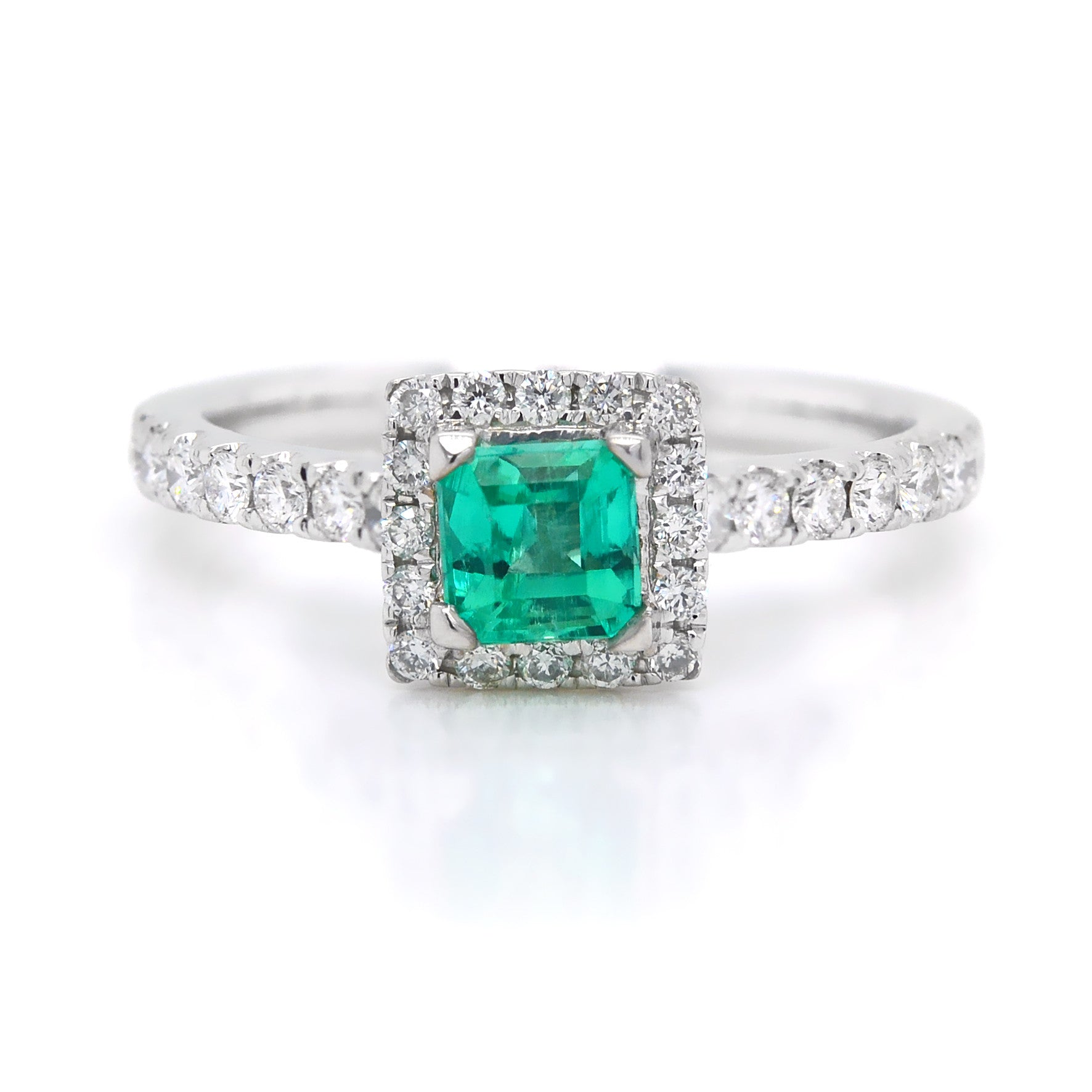 Princess Cut Emerald Ring with a Halo of Diamonds - ForeverJewels Design Studio 8