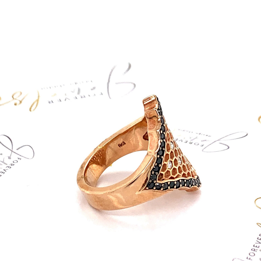 Rose Gold Honeycomb Black and White Diamond Dress Ring - ForeverJewels Design Studio 8