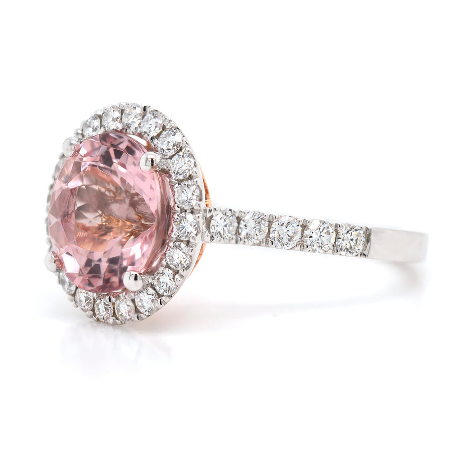 Round Morganite Dress Ring with a Halo of Diamonds - ForeverJewels Design Studio 8