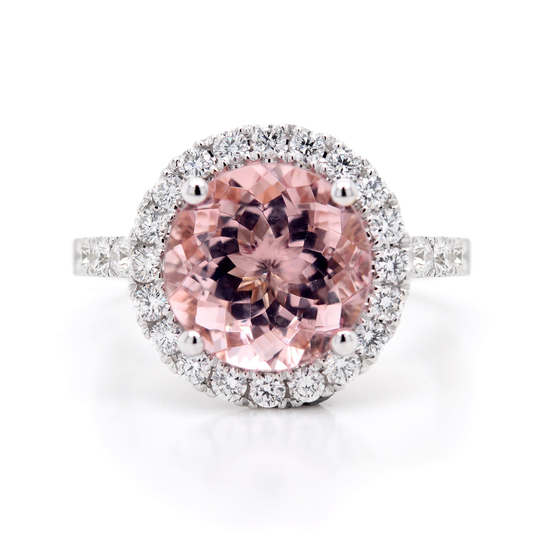 Round Morganite Dress Ring with a Halo of Diamonds - ForeverJewels Design Studio 8