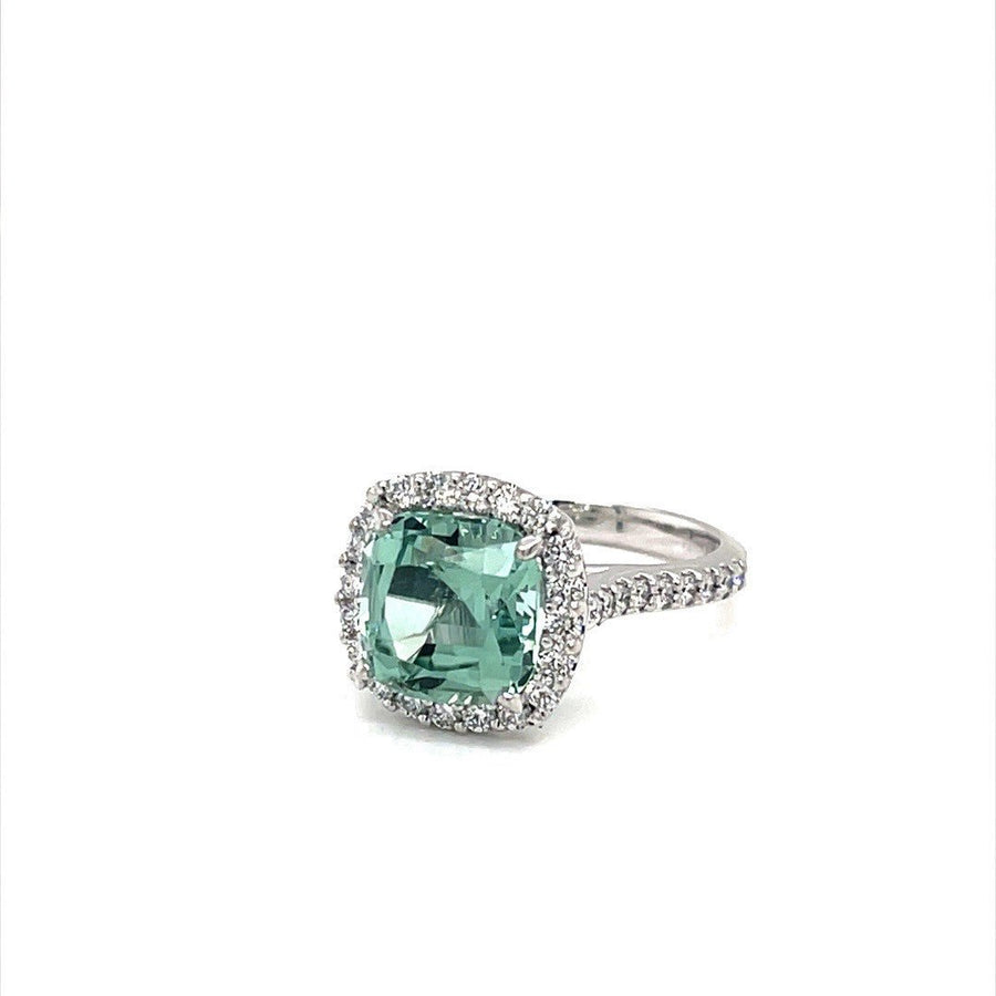 Seafoam Tourmaline Diamond Halo Ring - ForeverJewels Design Studio 8