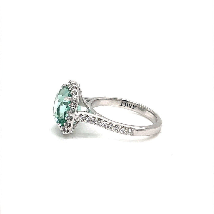 Seafoam Tourmaline Diamond Halo Ring - ForeverJewels Design Studio 8