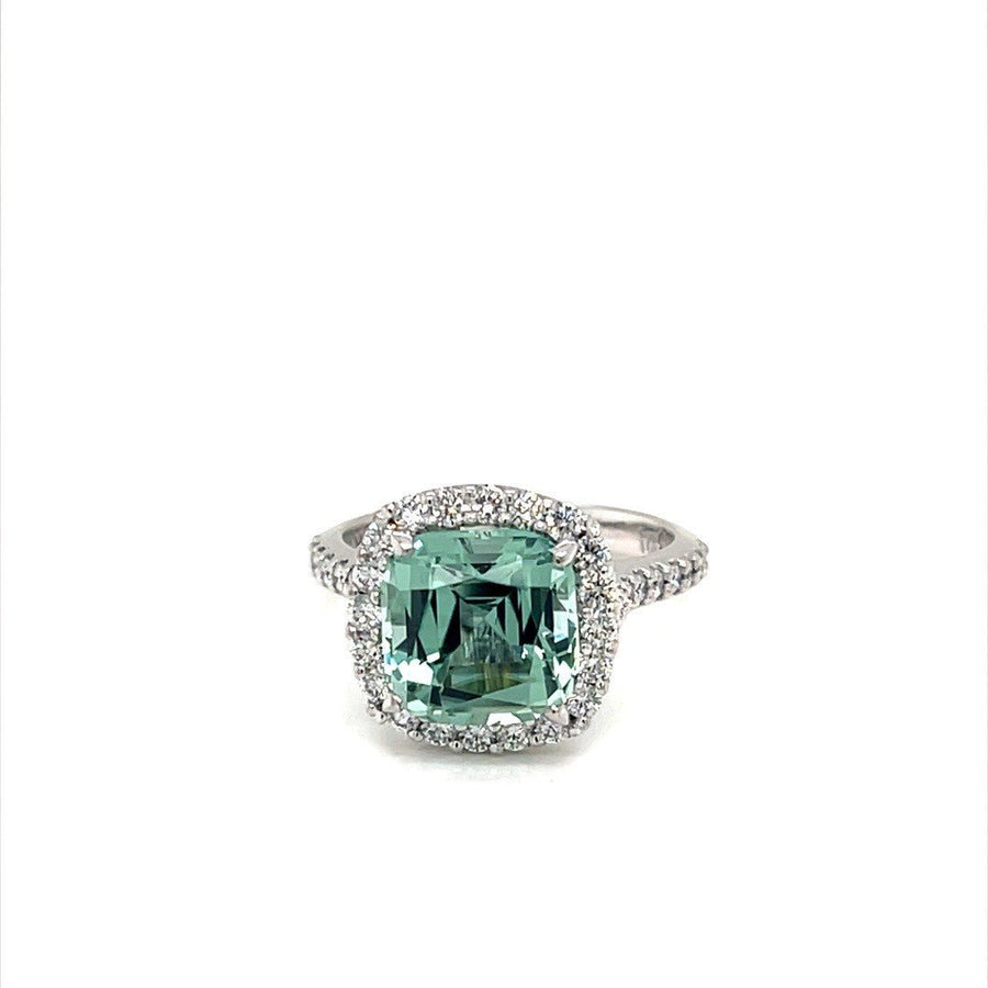 Seafoam Tourmaline Diamond Halo Ring - ForeverJewels Design Studio 8