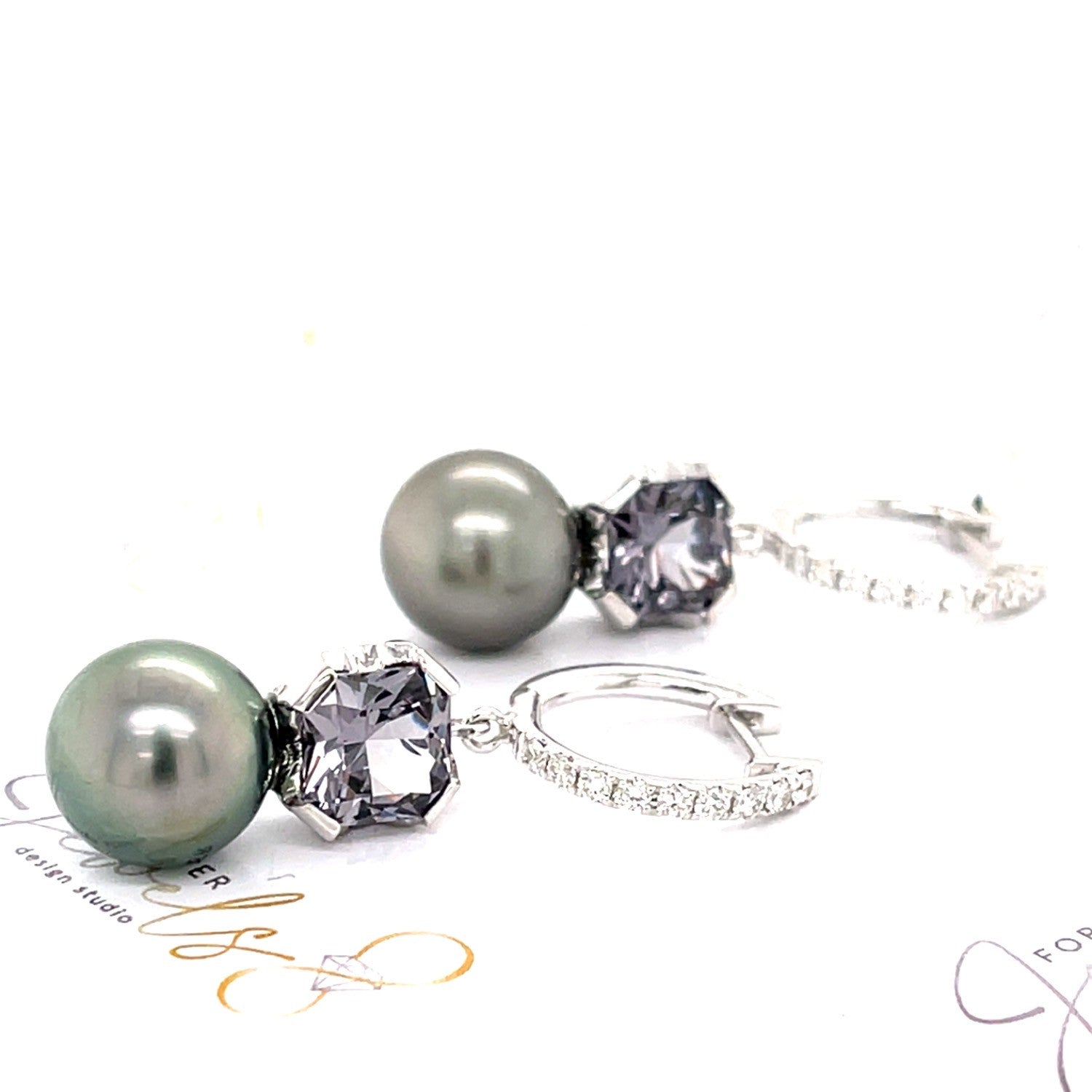 Tahitian Pearl and Diamond Spinel Earrings - ForeverJewels Design Studio 8