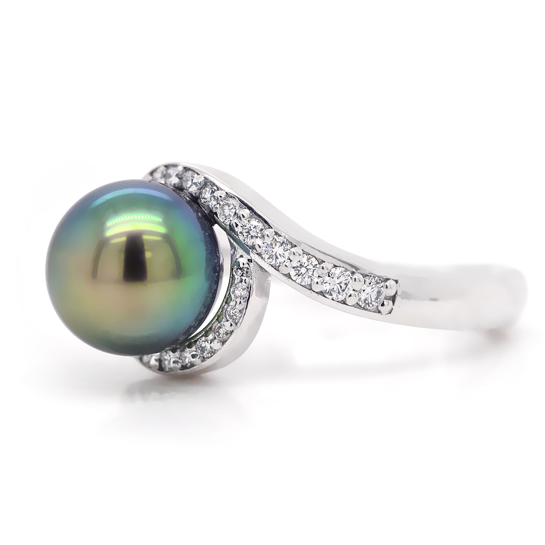 Tahitian Pearl Dress Ring with Diamonds in White Gold - ForeverJewels Design Studio 8