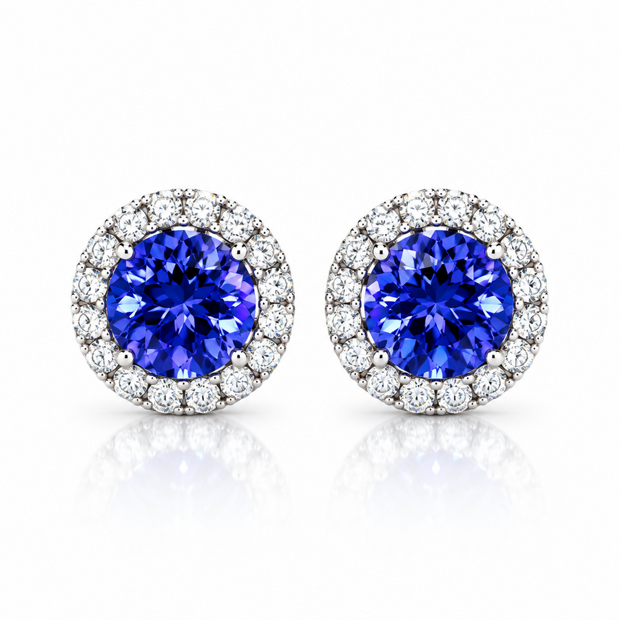 Tanzanite and Diamond Halo Earring Studs