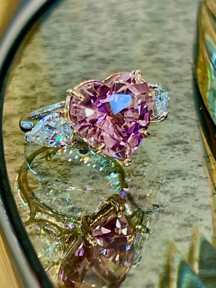 Trilogy Heart Pink Tourmaline and Diamond Ring - ForeverJewels Design Studio 8