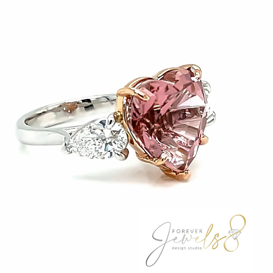 Trilogy Heart Pink Tourmaline and Diamond Ring - ForeverJewels Design Studio 8