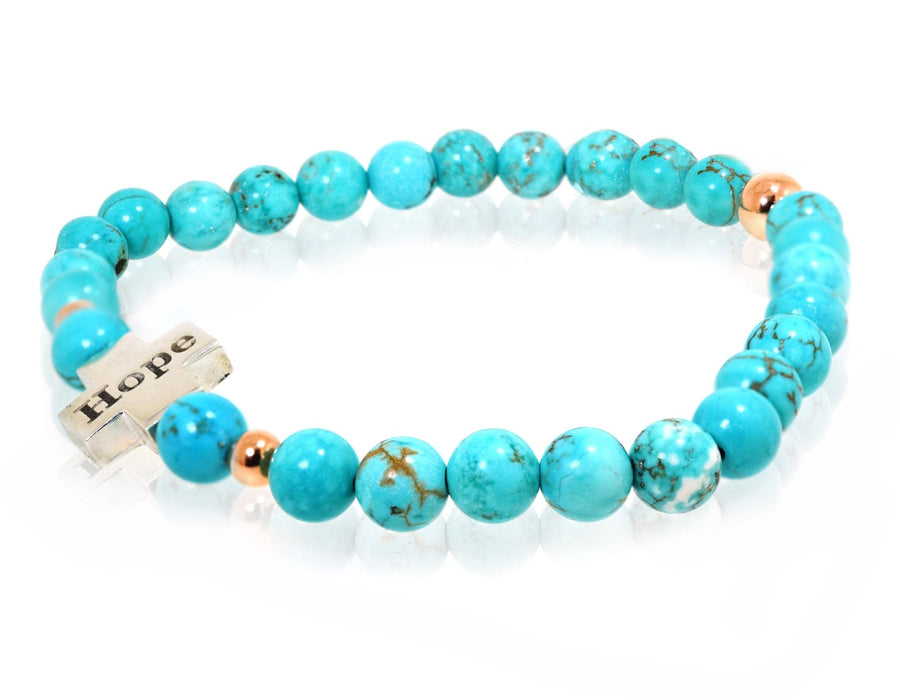 Turquoise beaded bracelet with sterling silver cross and engraved hope - ForeverJewels Design Studio 8