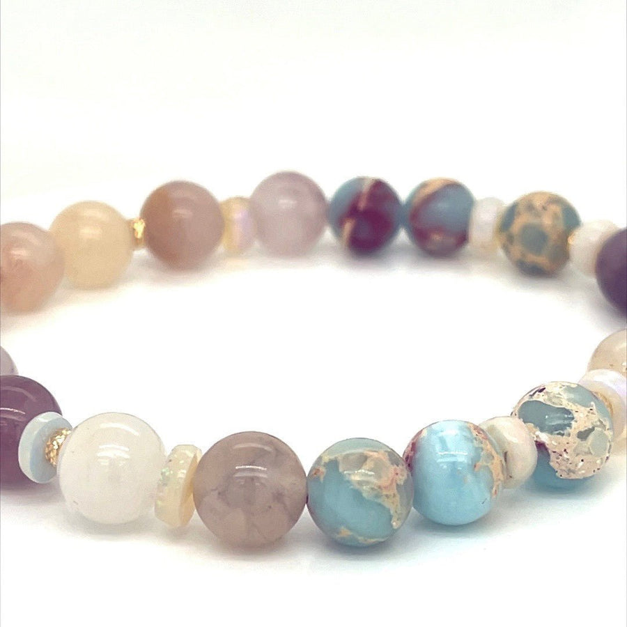 Violet Jade, Coober Pedy Opal & Jasper gold beads Bracelet - ForeverJewels Design Studio 8