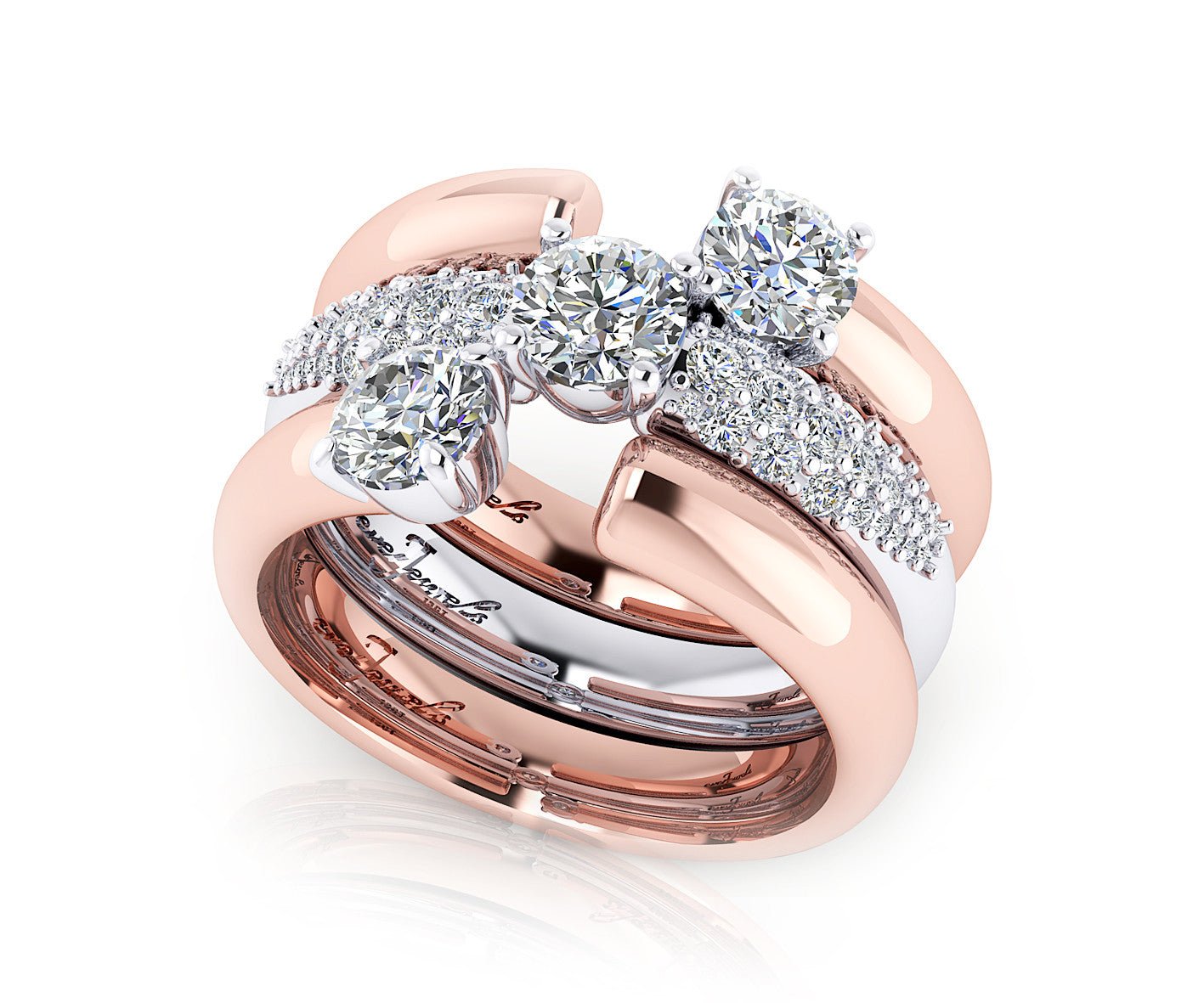 White and Rose Gold Diamond Stackable Dress Ring - ForeverJewels Design Studio 8