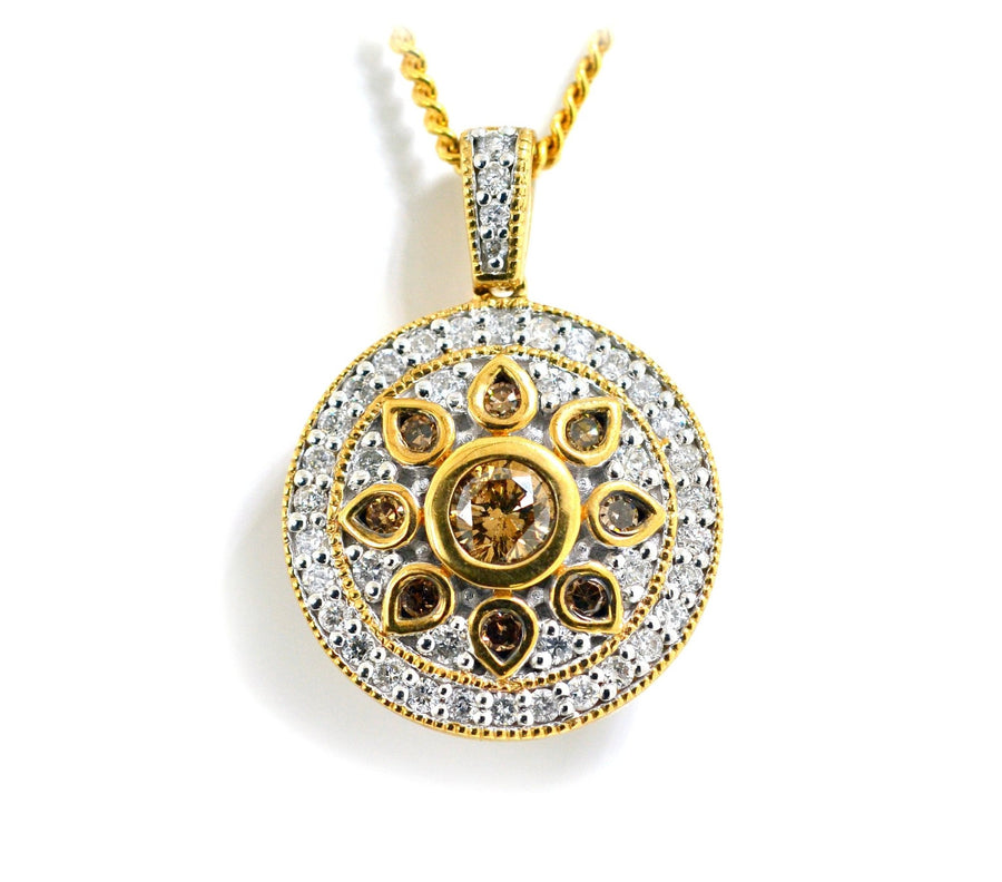 Yellow Gold Cognac Diamond Flower Pendant - ForeverJewels Design Studio 8