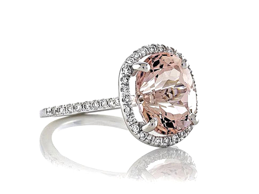 18ct White gold oval pink morganite Diamond halo ring
