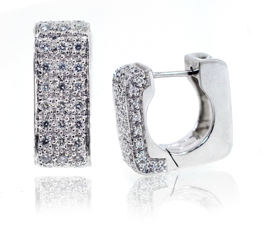 18ct White Gold Square Pave Diamond Earrings